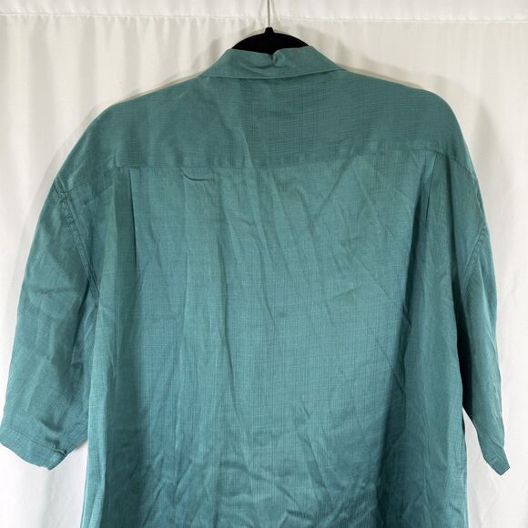 Gillio Silk Blend Shirt Men'sXL Solid Green Short Sleeve Button Up Front Pocket - Picture 9 of 10